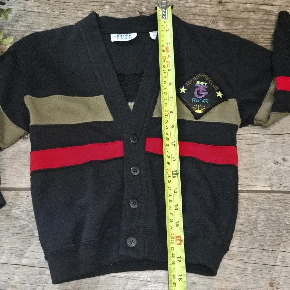 Tuff Gear Boys Black & Striped Button-Up V-neck Cardigan, Size 5